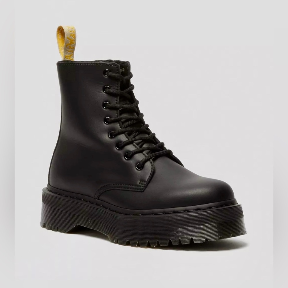 Dr. Martens Black Combat Boots with Yellow Heel Loop